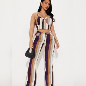 My Vibe Striped Flare Leg Pant Set - Brown/combo